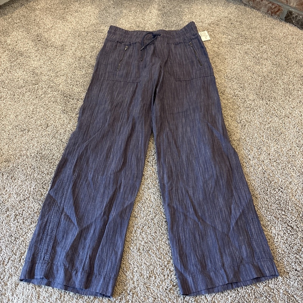 Athleta Cabo Linen Textured Wide Leg Pants Women 6 Small Blue Comfort Beach Boho